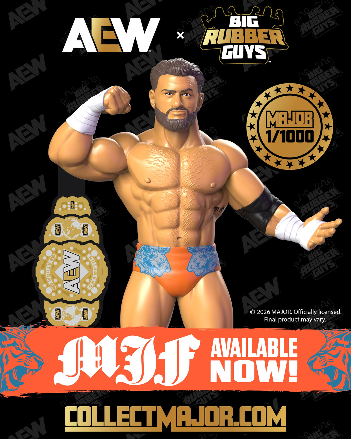 Limited to 1,000 MJF Orange - AEW Double or Nothing 2026 Big Rubber Guy Action Figure, 1980s Retro 8" Collectible Toy (FREE US SHIPPING - SHIPS IN APRIL)