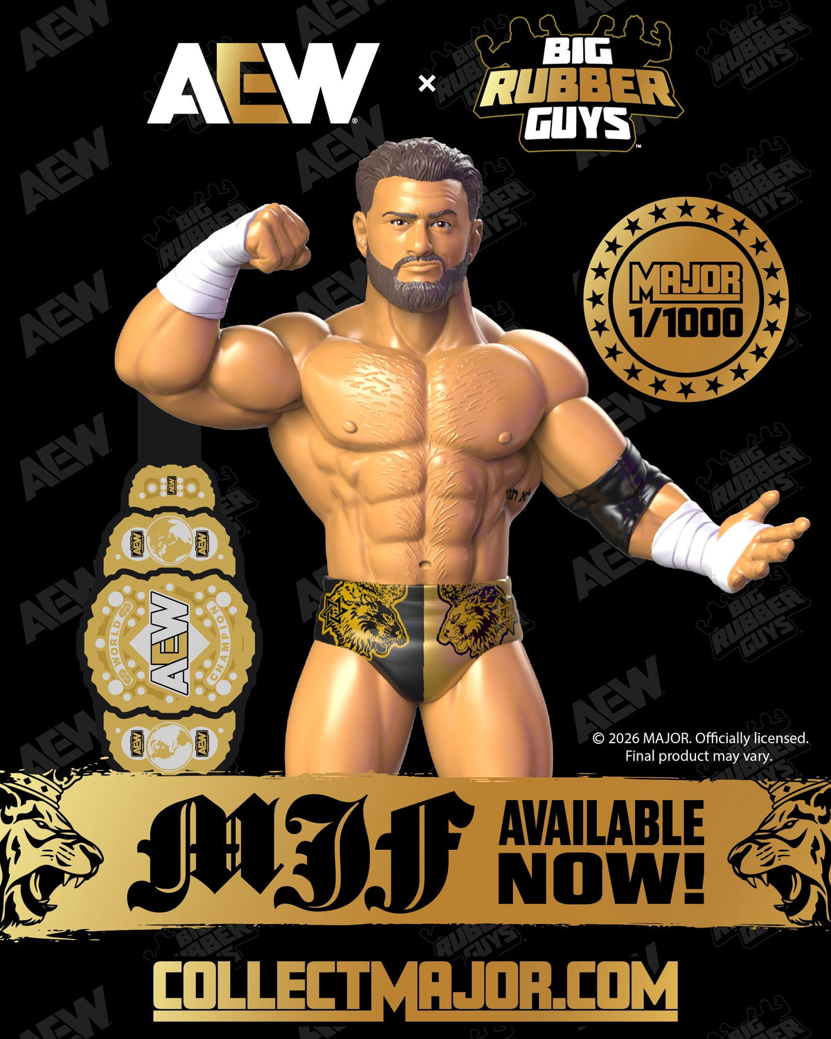 Limited to 1,000 MJF Black and Gold - AEW World's End 2025 Big Rubber Guy Action Figure, 1980s Retro 8" Collectible Toy (FREE US SHIPPING - SHIPS IN APRIL)