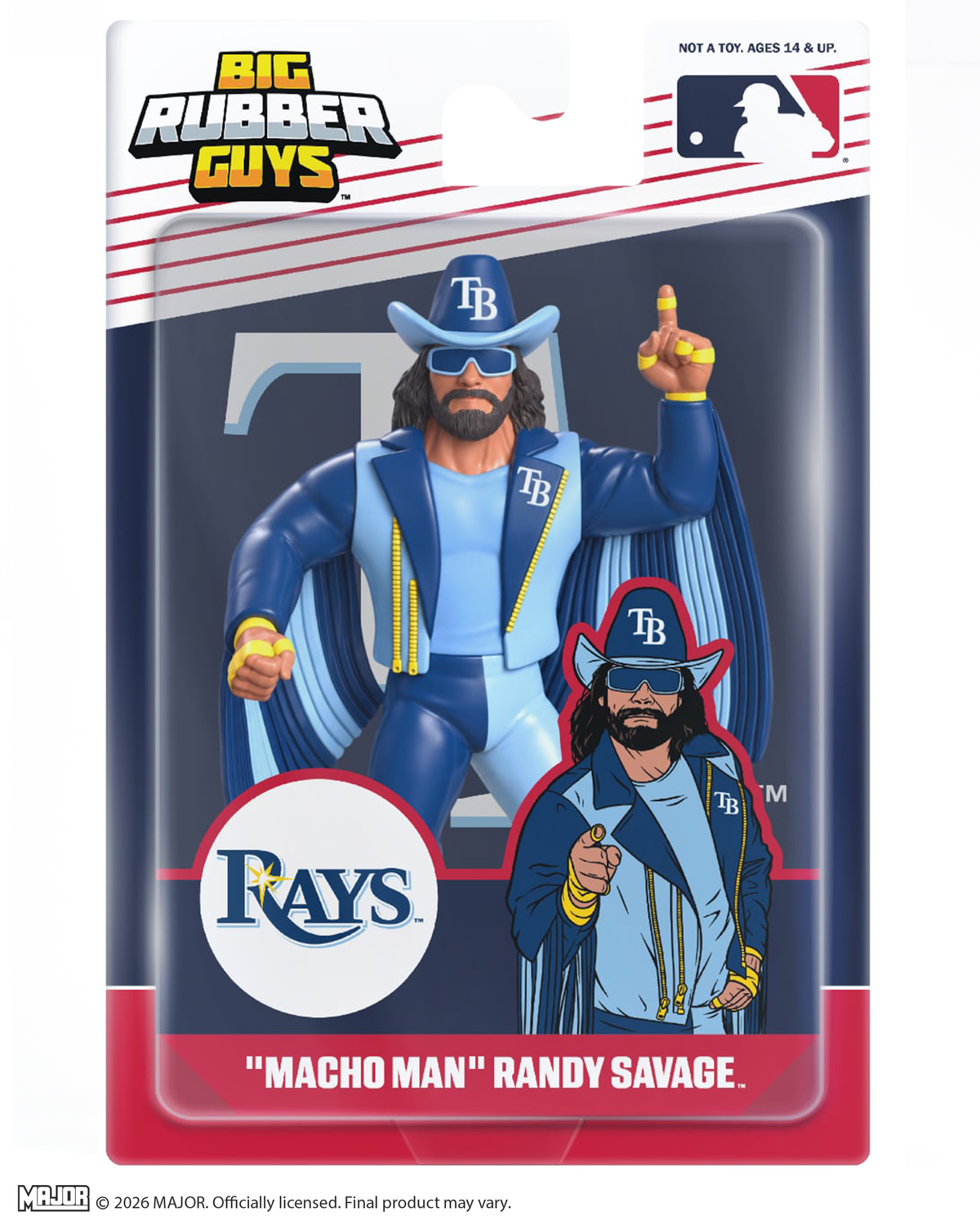 "Macho Man" Randy Savage MLB Tampa Bay Rays Big Rubber Guy Action Figure, 1980s Retro 8" Collectible Toy (SHIPS IN FEBRUARY)